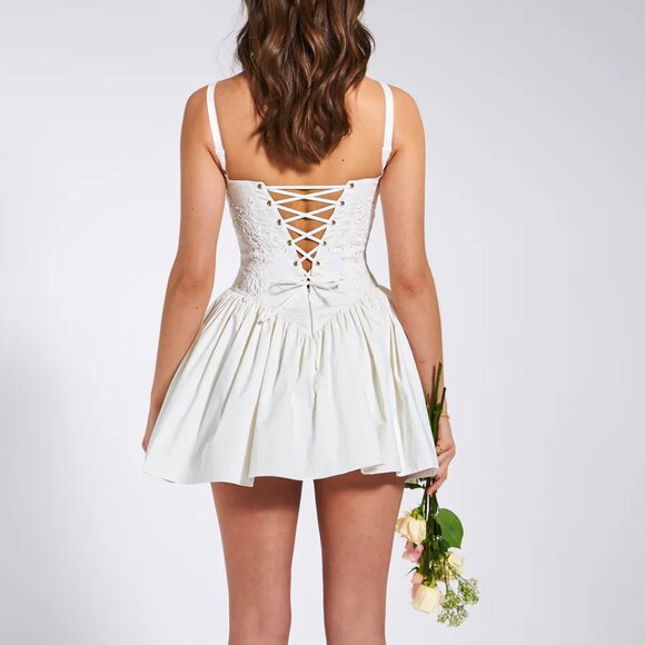Kadi White Cotton Drop Waist Corset Mini Dress -- NEW XS - Picture 6 of 6